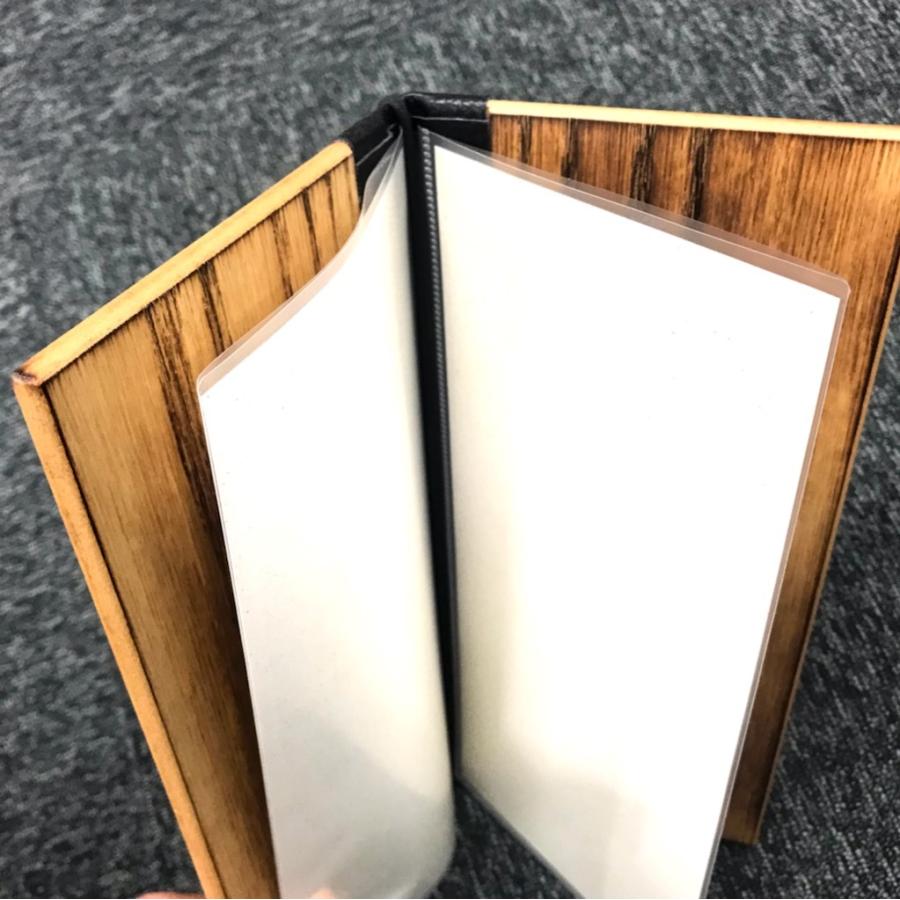 木製メニューブック　縦小・4ページ　紐タイプ　WB-925 MDF焼板メニュー えいむ｜atta-v｜06