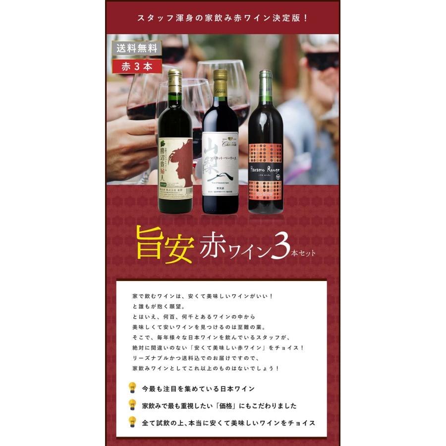 最大78％オフ！送料無料 「安美味 赤ワイン ３本セット」赤ワイン 国産 ワインセット 山梨県産 日本ワイン あすつく ワイン 