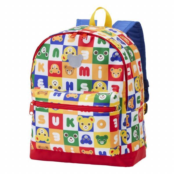 ミキハウス　mikihouse　パズルブロック　リュック　総柄　ロゴ　チェストベルト（M・10リットル）10L（鞄　かばん　バッグ　リュックサック　小学生）の画像