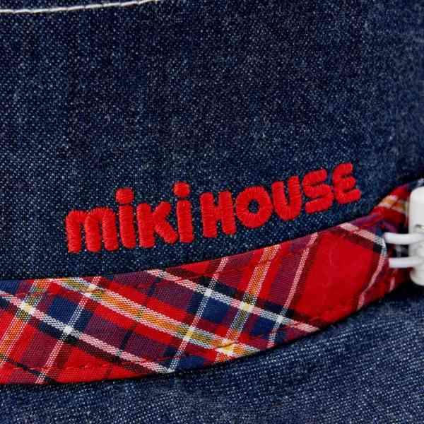 ミキハウス mikihouse 日除け付き デニム 帽子 ( 46cm 48cm 50cm 52cm ）ベビー 幼児   女の子 男の子 0歳 １歳 ２歳 ３歳 4歳 サイズ調節可能の画像