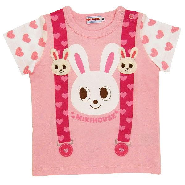 ★ミキハウス★豪華なサスペンダー柄半袖Tシャツ★100★新品日本製★うさこちゃん MIKI HOUSE ○40％OFFセール○ミキハウス mikihouse プッチー