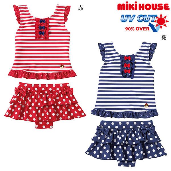 ミキハウス正規販売店 96 Off ミキハウス Mikihouse リーナちゃん ドッド ボーダー 140cm セパレート水着