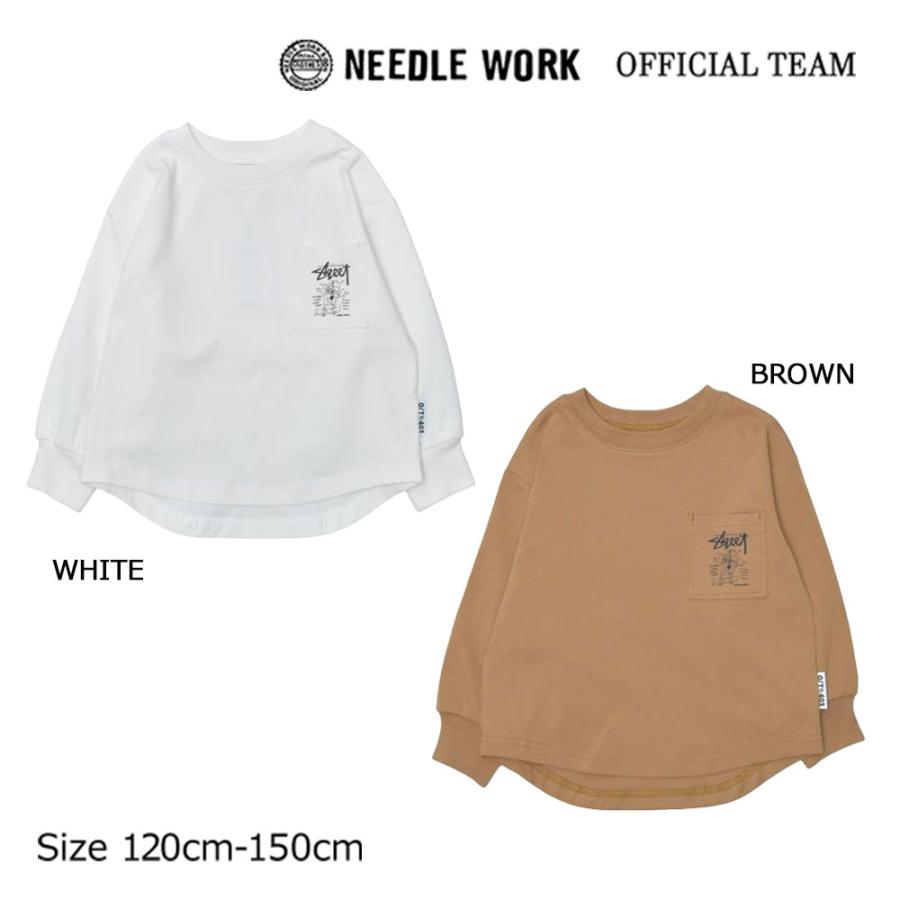 ニードルワーク （NEEDL WORK） OFFICIAL TEAM アメカジ風 イラスト ポケット付き 長袖 Tシャツ ( 120 130 140 150  ) 男の子 女の子 キッズ ジュニア ロンT  36 | OFFICIAL TEAM