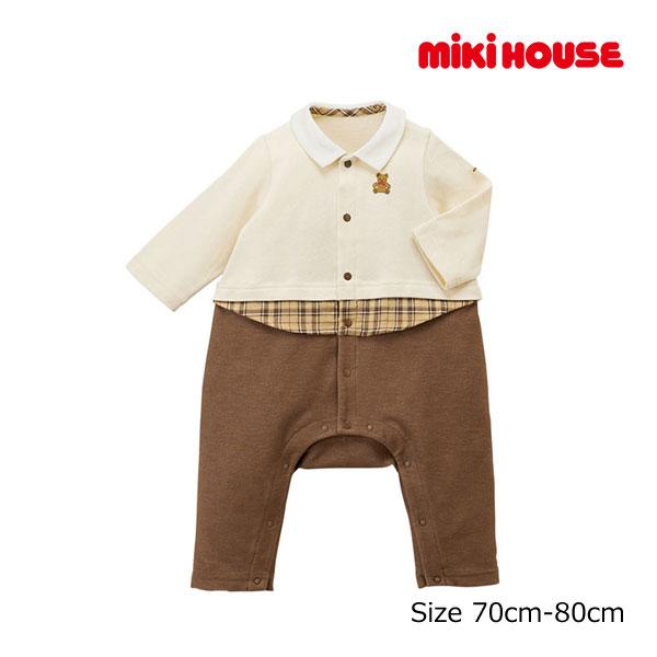 ●30％OFFセール●ミキハウス　mikihouse　ミキハウスベア　カバーオール(70cm・80cm）アウトレット ベビー 赤ちゃん ギフト プレゼント 男の子 女の子 | MIKI HOUSE