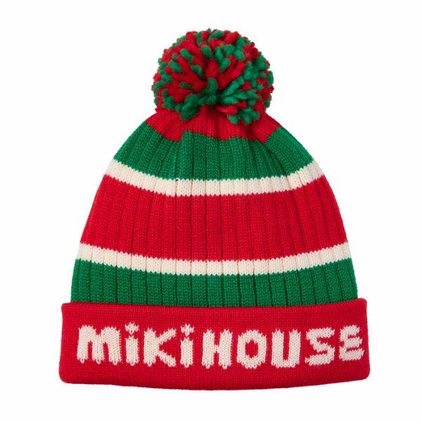 ●取り寄せ商品●ミキハウス mikihouse ニットフード ロゴ ニット帽 帽子 ( 46cm 52cm ) 子ども用 赤ちゃん ベビー 幼児の画像