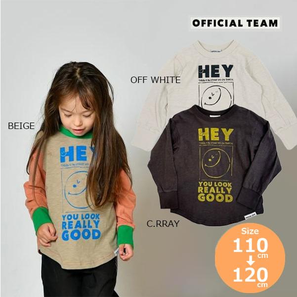ニードルワーク（NEEDL WORK）OFFICIAL TEAM　スマイルロゴ 裾ラウンドTシャツ(110・120)子ども服 男の子 幼稚園 保育園 小学生  ロンT 長袖 シンプル | OFFICIAL TEAM