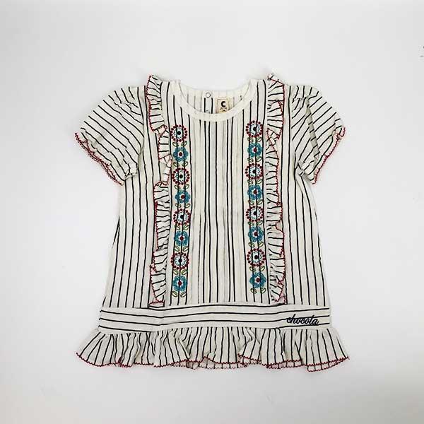 ●均一セール●ショコラ（chocola）　ストライプ　お花刺繍　フリル　Tシャツ（90cm・100cm・110cm・120cm・130cm・140cm）アウトレット 子ども服 女の子 |  | 02