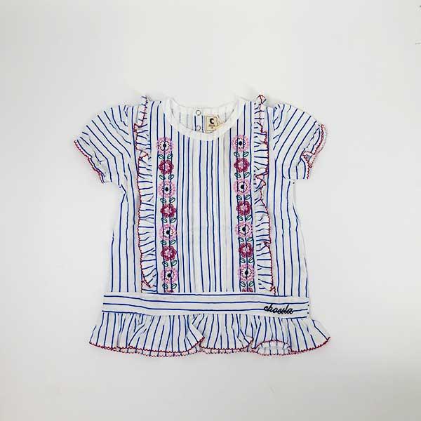 ●均一セール●ショコラ（chocola）　ストライプ　お花刺繍　フリル　Tシャツ（90cm・100cm・110cm・120cm・130cm・140cm）アウトレット 子ども服 女の子 |  | 03