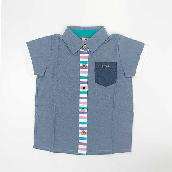 ●均一セール●ショコラ（chocola）　ドット＆ボーダー　切替　半袖シャツ（90cm・100cm・110cm・120cm・130m） |  | 01
