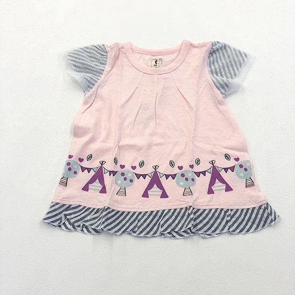 ●均一セール●ショコラ（chocola）　デザインプリント　切替　袖チュール重　チュニック　半袖Tシャツ（80cm-140cm） |  | 01