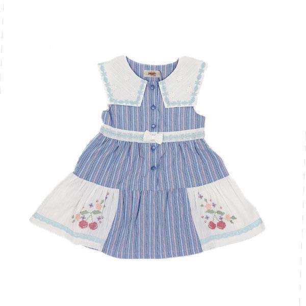 ●50％OFFセール●スーリー Souris ストライプ柄 さくらんぼ 刺しゅう ワンピース（100cm・110cm・120cm）　アウトレット | Souris | 01
