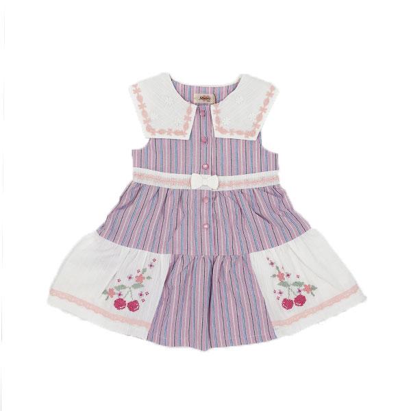 ●50％OFFセール●スーリー Souris ストライプ柄 さくらんぼ 刺しゅう ワンピース（100cm・110cm・120cm）　アウトレット | Souris | 04