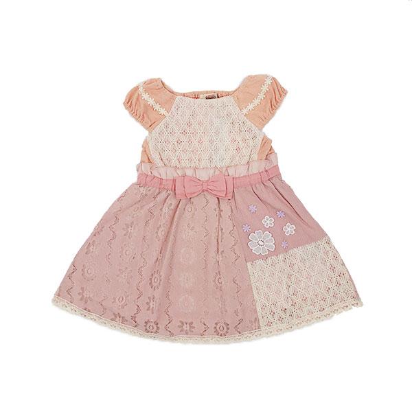 ●50％OFFセール●スーリー Souris ワンピース レース柄 パッチワーク 刺しゅう お出かけ かわいい（100cm・110cm・120cm）　アウトレット | Souris | 01