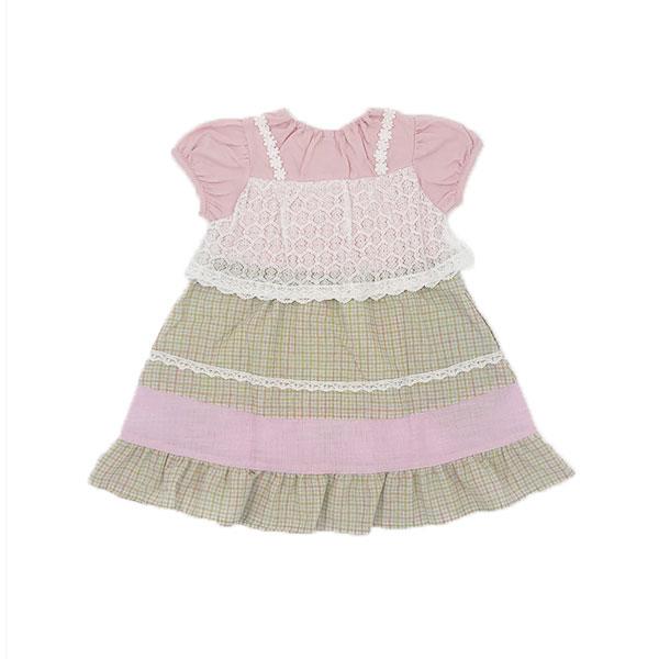 ●50％OFFセール●スーリー Souris チェック柄 レース チェリー 重ね着風半袖ワンピース（100cm・110cm・120cm）　アウトレット | Souris | 02