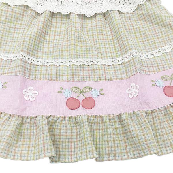 ●50％OFFセール●スーリー Souris チェック柄 レース チェリー 重ね着風半袖ワンピース（100cm・110cm・120cm）　アウトレット | Souris | 04