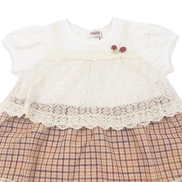 ●50％OFFセール●スーリー Souris チェック柄 レース チェリー 重ね着風半袖ワンピース（100cm・110cm・120cm）　アウトレット | Souris | 08