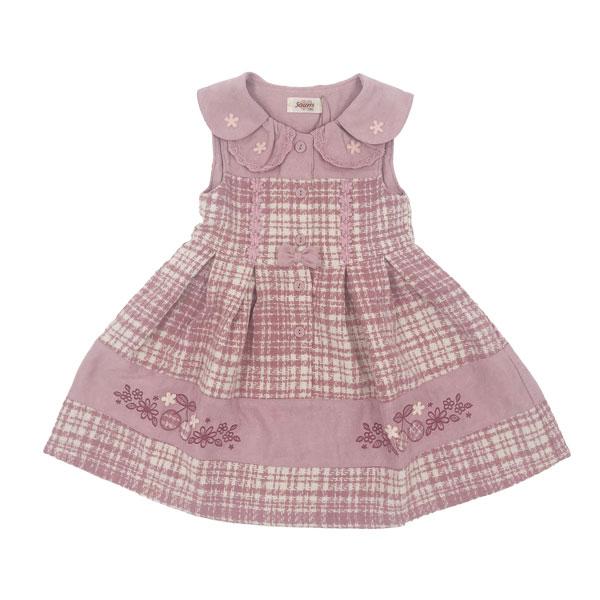 ●30％OFFセール●スーリー　Souris　ペタルカラー　さくらんぼ　刺繍　起毛　チェック　ワンピース　ジャンパースカート(100・110・120) | Souris | 01