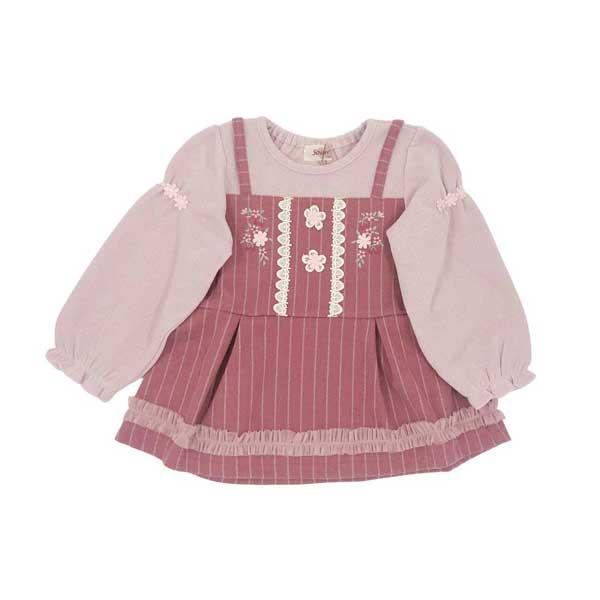 ●30％OFFセール●スーリー　Souris　お花 刺繍 ストライプ柄 重ね着風 トレーナー（100・110・120）女の子 かわいい おでかけ | Souris | 01
