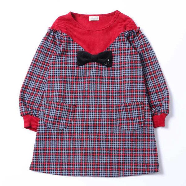 ●50%OFFセール●ラスト１点●トロワラパン　trois lapins　ダブルジャカードチェックワンピース（ニットプランナー）(100・110・120・130）/KP  アウトレット | KP(キッズ) | 01