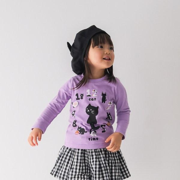 ●40％OFFセール●チークルーム cheek room ねこ時計　ロング　Ｔシャツ　長袖  ( 80 90 100 110 120 130 )    ロンT　猫 ネコ | CHEEK ROOM | 10