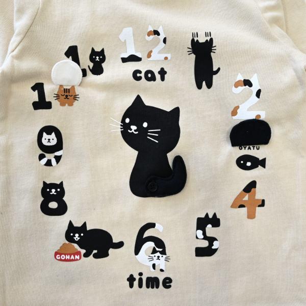 ●40％OFFセール●チークルーム cheek room ねこ時計　ロング　Ｔシャツ　長袖  ( 80 90 100 110 120 130 )    ロンT　猫 ネコ | CHEEK ROOM | 02