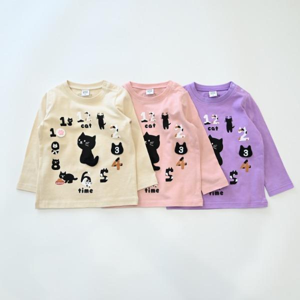 ●40％OFFセール●チークルーム cheek room ねこ時計　ロング　Ｔシャツ　長袖  ( 80 90 100 110 120 130 )    ロンT　猫 ネコ | CHEEK ROOM | 09