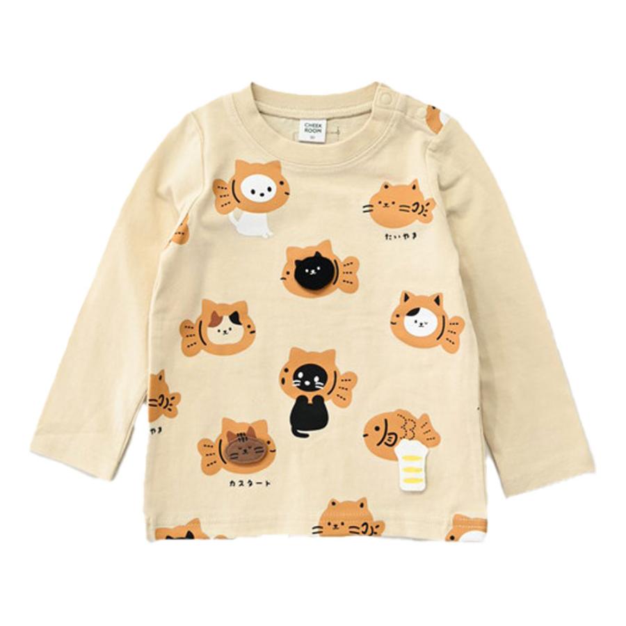 チークルーム cheek room ねこ たい焼き ロング Tシャツ  (  80 90 100 110 120 130  )  長袖  男の子 女の子 プレゼント 誕生日 通園 通学 ベビー キッズ | CHEEK ROOM | 01