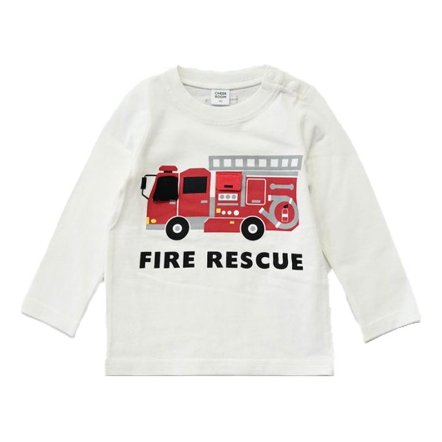 チークルーム cheek room 消防車 ロング Tシャツ  (  80 90 100 110 120 130  )  長袖  男の子 女の子 プレゼント 誕生日 通園 通学 ベビー キッズ | CHEEK ROOM | 01