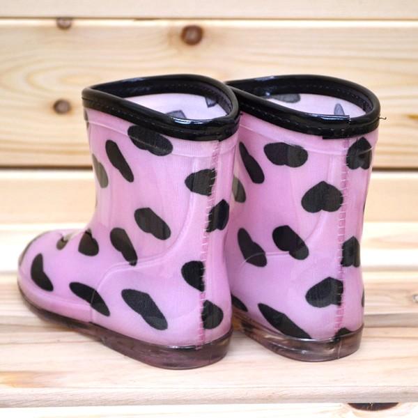 ●均一セール●キッズレインブーツ　ピンク×黒ハート柄（14cm・15cm）女の子　レイングッズ　長靴　雨具　アウトレット |  | 01