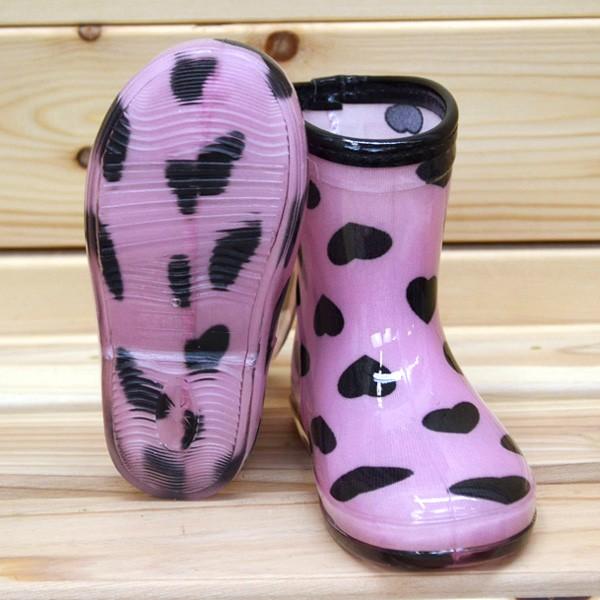 ●均一セール●キッズレインブーツ　ピンク×黒ハート柄（14cm・15cm）女の子　レイングッズ　長靴　雨具　アウトレット |  | 02