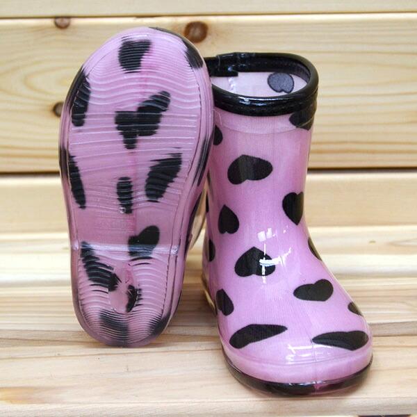 ●均一セール●キッズレインブーツ　ピンク×黒ハート柄（14cm・15cm）女の子　レイングッズ　長靴　雨具　アウトレット |  | 02