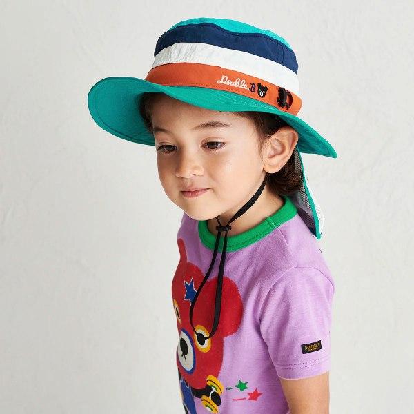 ●取り寄せ商品●ミキハウス ダブルビー mikihouse ハット 帽子 ( 48cm 50cm 52cm 54cm ）キッズ 女の子  男の子  日よけカバー付き 紫外線対策 UVカットの画像