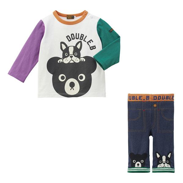 ●取り寄せ商品●ミキハウス　ダブルビー　mikihouse　長袖Ｔシャツセット　BOX付き（フリー(70-80cm)）男の子　　　出産　祝い　ロンT　パンツ　セットの画像