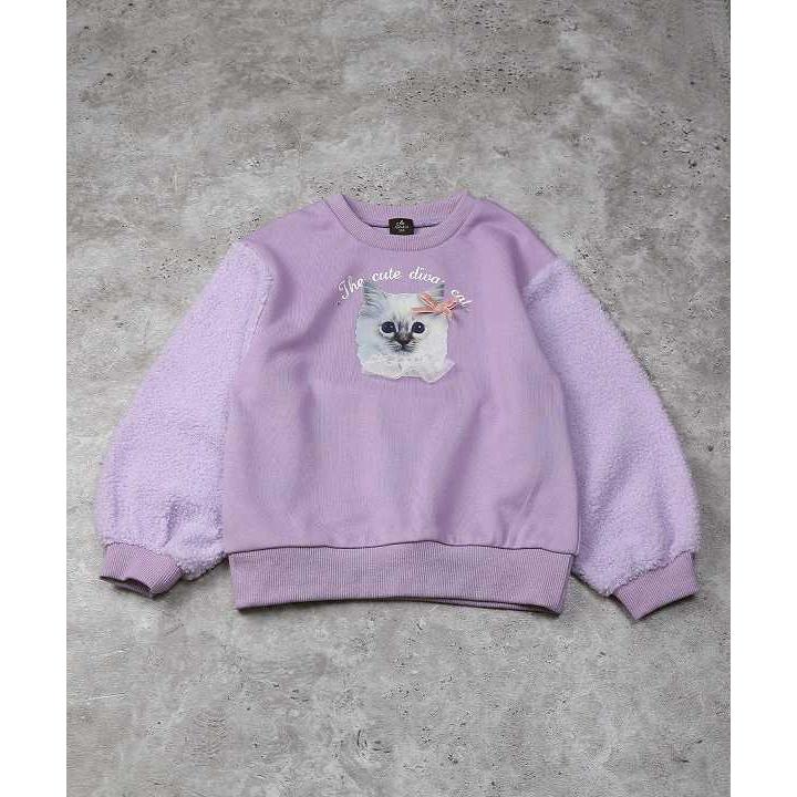 ●50％OFFセール●エマーブル AIMABLE ボアスリーブねこプリントトレーナー  (110・120・130・140) アウトレット セール | DILASH | 01