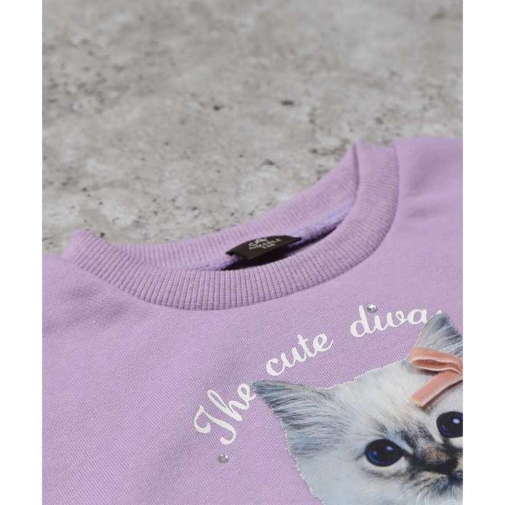 ●50％OFFセール●エマーブル AIMABLE ボアスリーブねこプリントトレーナー  (110・120・130・140) アウトレット セール | DILASH | 03