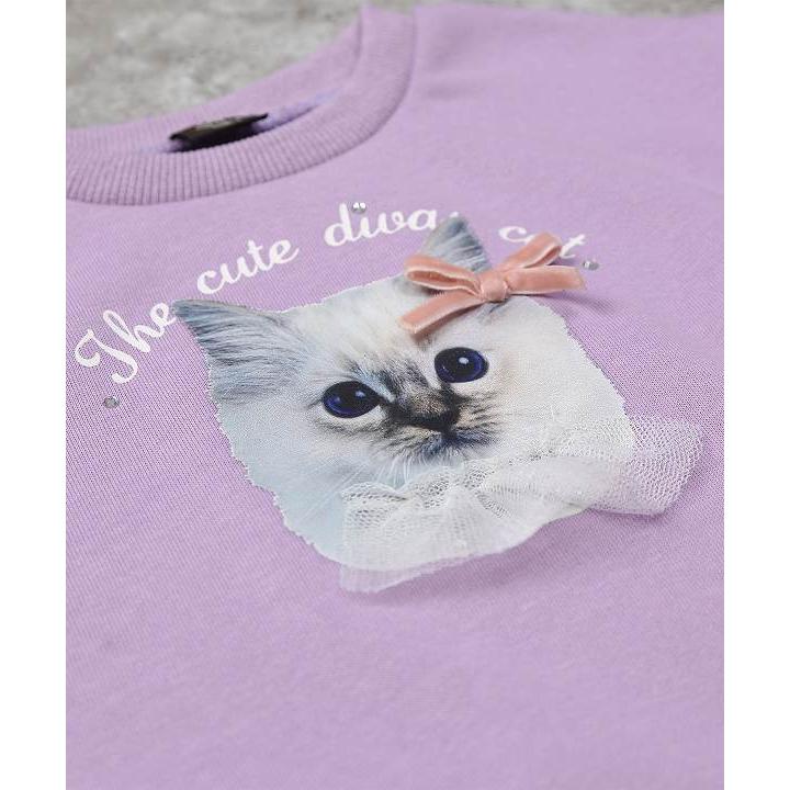 ●50％OFFセール●エマーブル AIMABLE ボアスリーブねこプリントトレーナー  (110・120・130・140) アウトレット セール | DILASH | 06