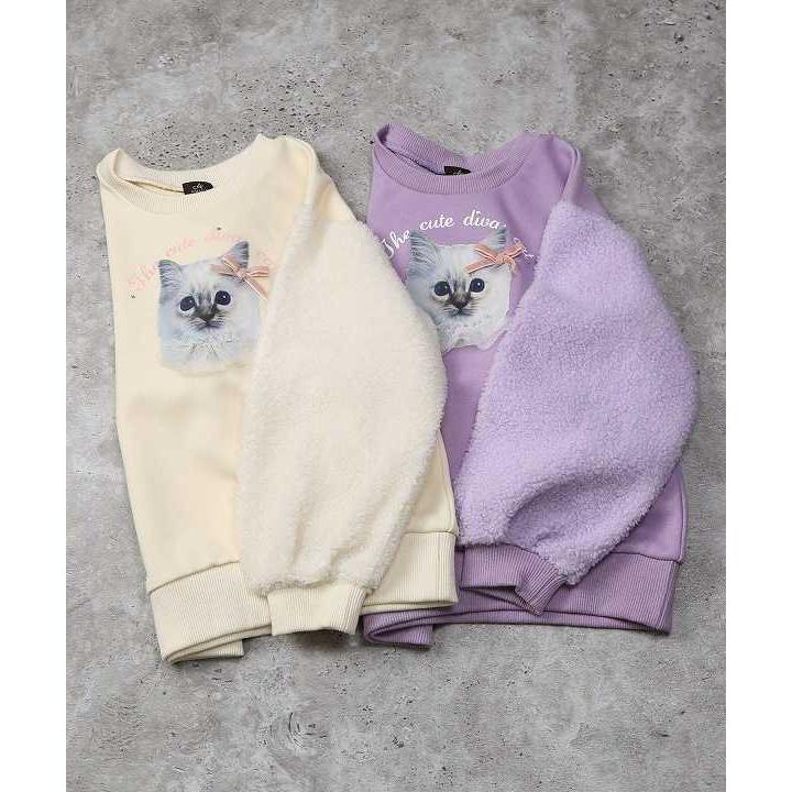 ●50％OFFセール●エマーブル AIMABLE ボアスリーブねこプリントトレーナー  (110・120・130・140) アウトレット セール | DILASH | 07