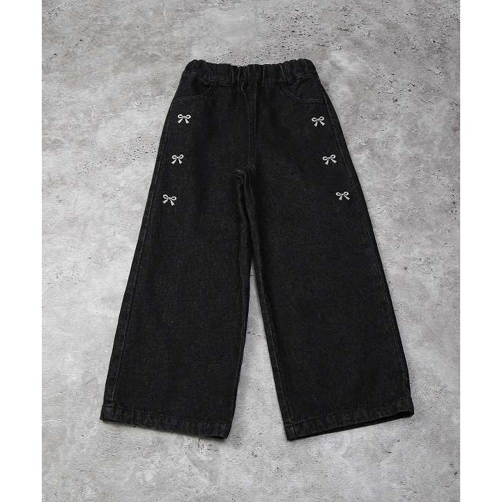 ●50％OFFセール●エマーブル AIMABLE リボンプリントワイドデニムパンツ( 110・120・130・140 ) アウトレット セール | DILASH | 01