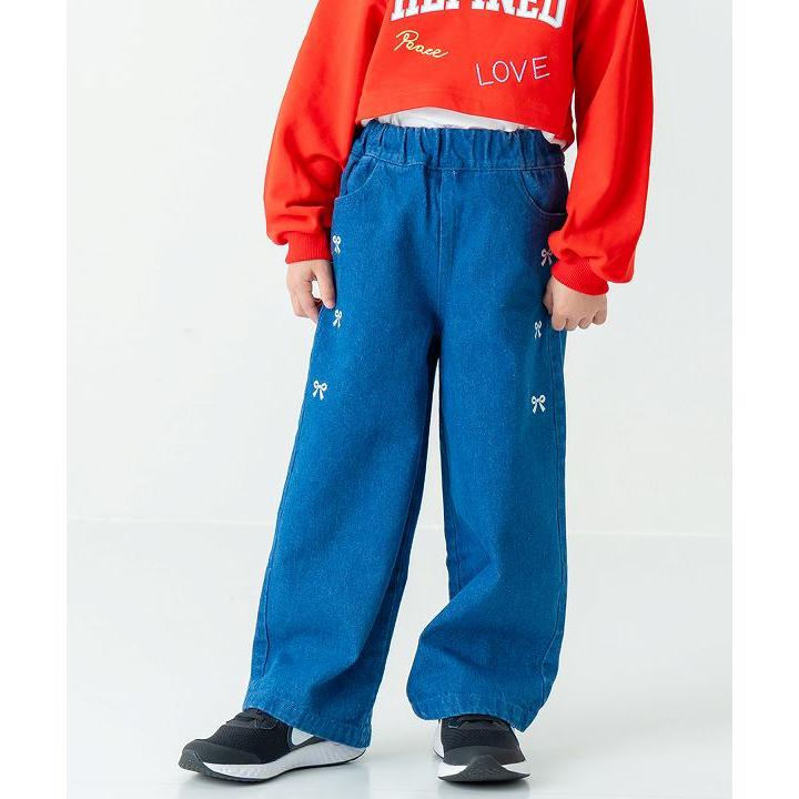 ●50％OFFセール●エマーブル AIMABLE リボンプリントワイドデニムパンツ( 110・120・130・140 ) アウトレット セール | DILASH | 07