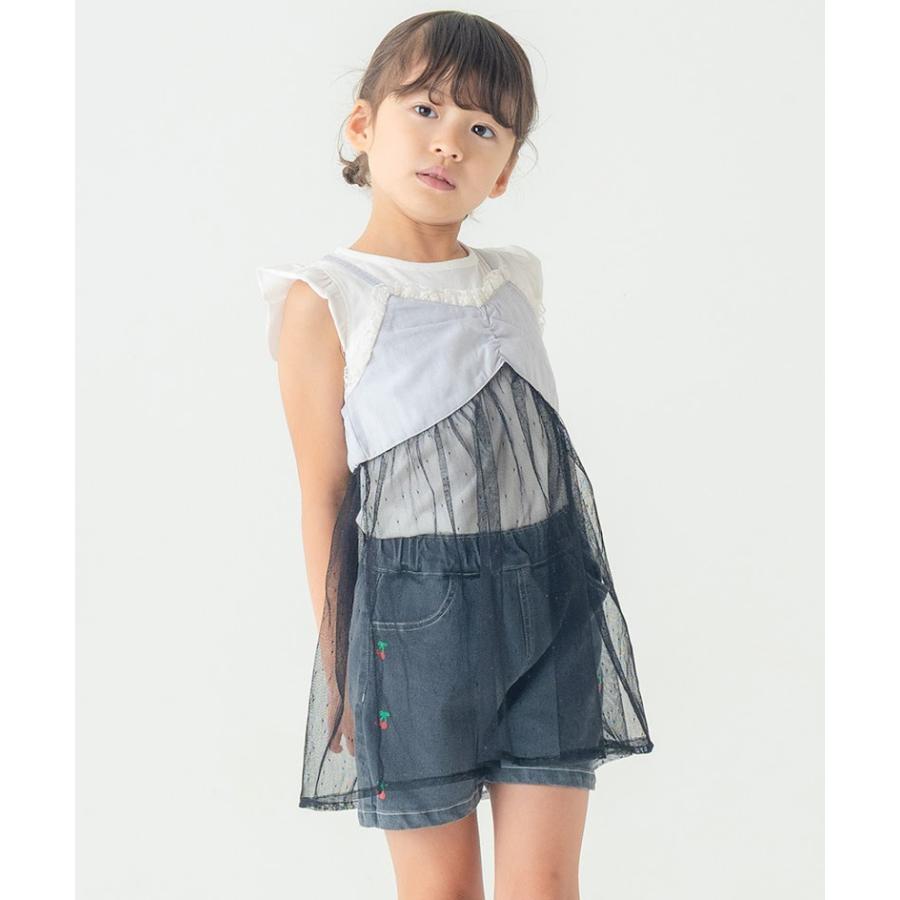 エマーブル AIMABLE 【レイヤード風】ドットチュールキャミドッキングチュニック ( 110 120 130 140 ) 子ども服 女の子 | DILASH | 01