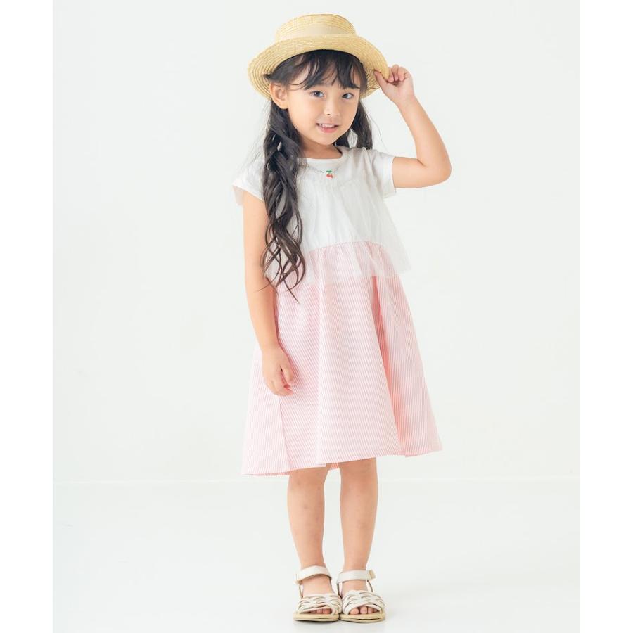 エマーブル AIMABLE 【さくらんぼ／ドッキング】ストライプチュールワンピース ( 100 110 120 130 140 ) 子ども服 女の子 | AIMABLE | 01