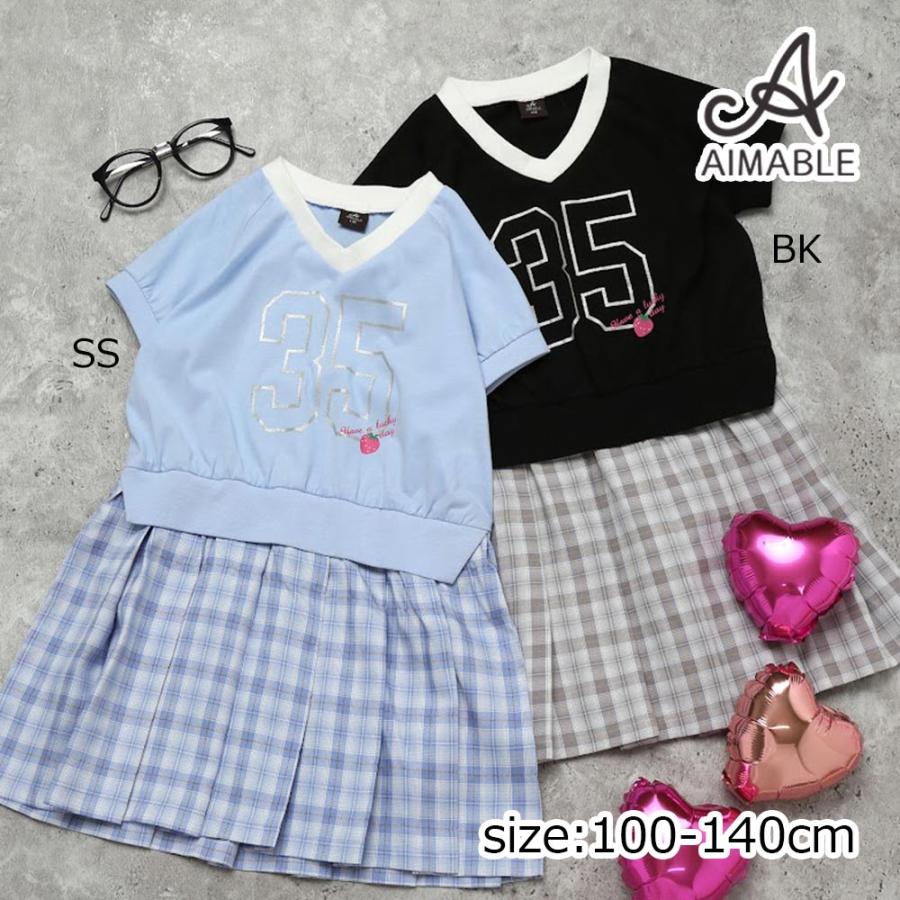 エマーブル AIMABLE 【カレッジ風】ナンバリングロゴチェックプリーツワンピース ( 100 110 120 130 140 ) 子ども服 女の子 | AIMABLE