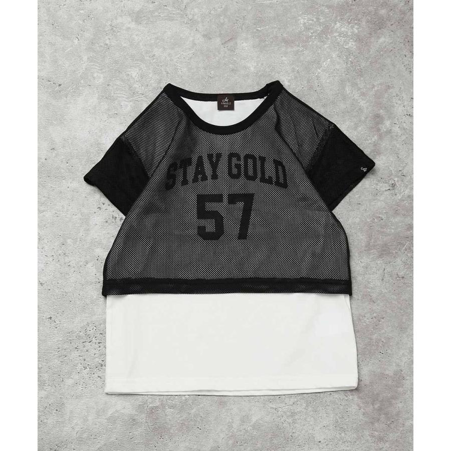 エマーブル AIMABLE 【メッシュ×レイヤード】 ナンバリングTシャツ ( 110 120 130 140 )　子ども服 キッズ ジュニア 女の子 | AIMABLE | 01