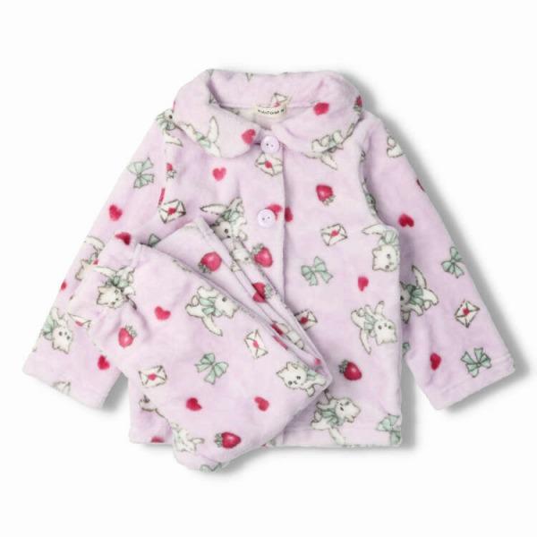 ●30％OFFセール●キッズフォーレ　Kids Foret　ねこ柄　もこもこ　ボア　長袖パジャマ 女の子 お泊り（110cm・120cm）アウトレット | Kids Foret | 01