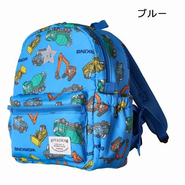 キッズフォーレ Kids Foret くま・働く車 総柄 リュック  ( M 10L・L 15L )  中綿ボンディング 撥水加工 通園 通学 | Kids Foret | 02