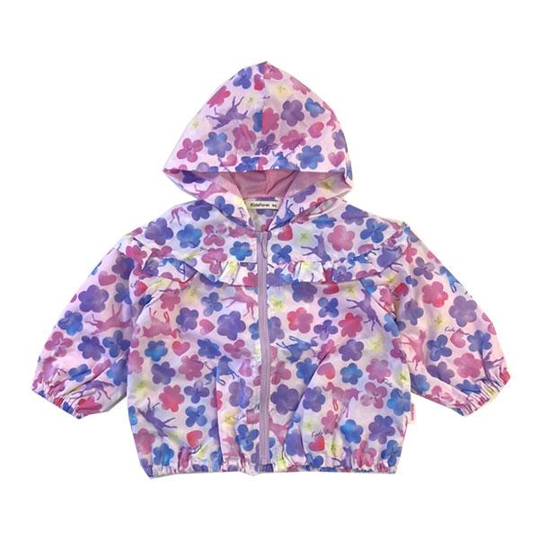 ●40％OFFセール●キッズフォーレ　Kids Foret　お花＆ハート柄 サクランボ柄 花粉ガード＆撥水加工パーカー(90cm）アウトレット レインコート | Kids Foret | 01