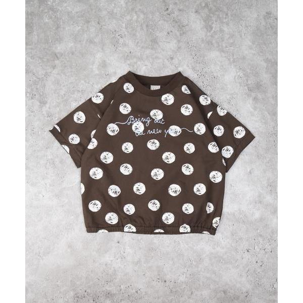 ディラッシュ　DILASH ドット柄　半袖Tシャツ (110・120・130)子ども服　女の子　男の子　小学生　キッズ　DL25ES008　水玉　サックス　オフホワイト　ブラウン | DILASH | 01