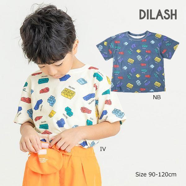 ディラッシュ　DILASH ブロック柄 半袖 Tシャツ(90・100・110・120)子ども服　男の子　幼児　保育園　幼稚園　小学生　キッズ　総柄　DL25ES026 | DILASH