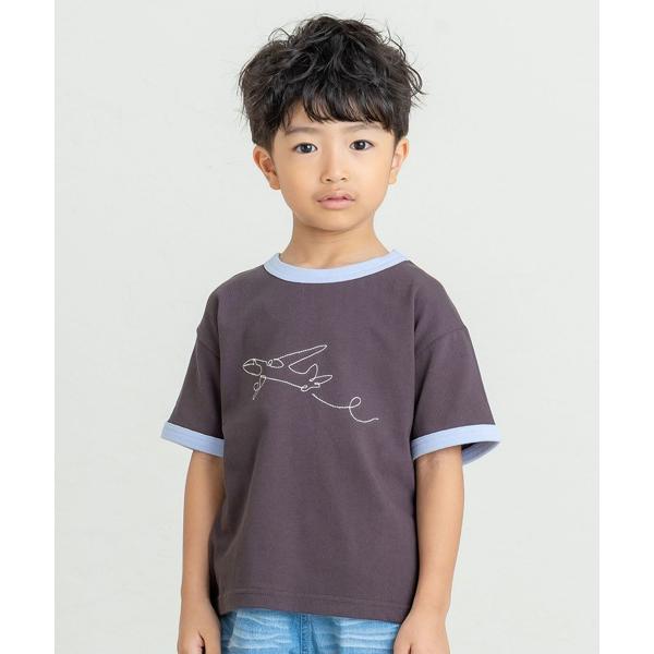 ディラッシュ　DILASH　飛行機　半袖　Tシャツ(110・120・130・140）子ども服　小学生　キッズ　男の子　シンプル　刺繍　チャコールグレー　オフホワイト | DILASH | 02