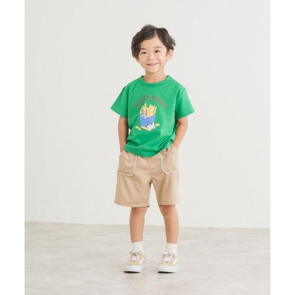 ディラッシュ　DILASH　フライドポテトプリント 半袖Tシャツ  (90・100・110・120・130・140) 子ども服　キッズ　小学生　男の子　綿100　キナリ　グリーン | DILASH | 01